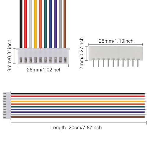ACEIRMC 10Pairs JST-XH Connector Kit, XH 2.54mm 10 Pin Header Male and Female Connectors Plug Adapter with Flat Wire Cable 200mm 26AWG Compatible with JST XH (10P) - color: 10P