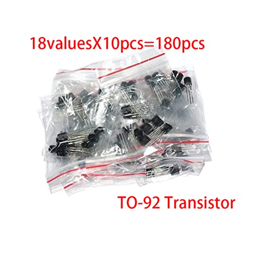 HiLetgo TO-92 Transistor Assorted Kit S9012 S9013 S9014 S9015 S9018 A1015 S8050 S8550 A42 A92 2N222 C1815 etc 18 Vaues, Each 10pcs, Total 180pcs