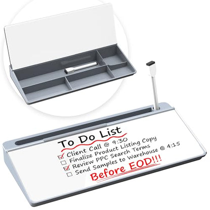 Desktop Whiteboard, Dry Erase Board Computer Keyboard Stand with Marker, Desk Organizers with Accessories for School, Home and Office Supplies (Grey-White)