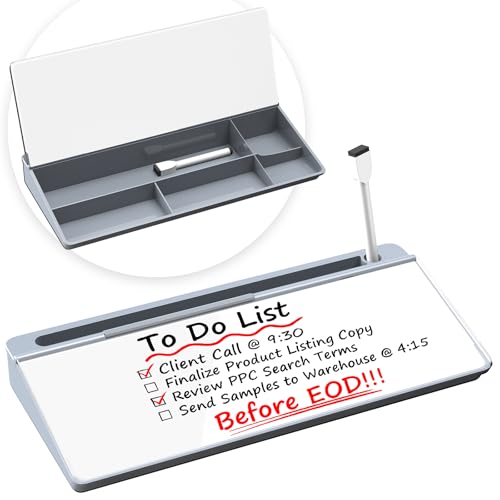 Desktop Whiteboard, Dry Erase Board Computer Keyboard Stand with Marker, Desk Organizers with Accessories for School, Home and Office Supplies (Grey-White)