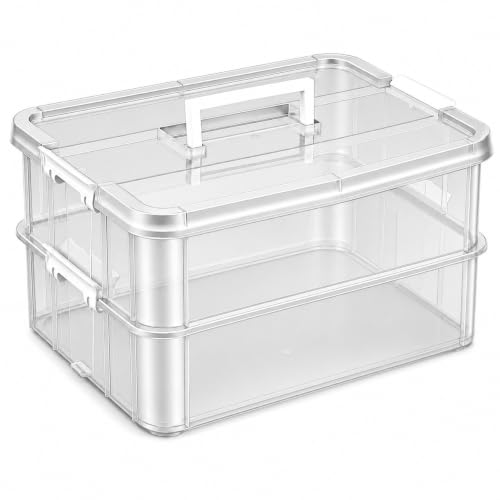 CraftGenes 2-Tier Clear Craft Storage Box with Handle