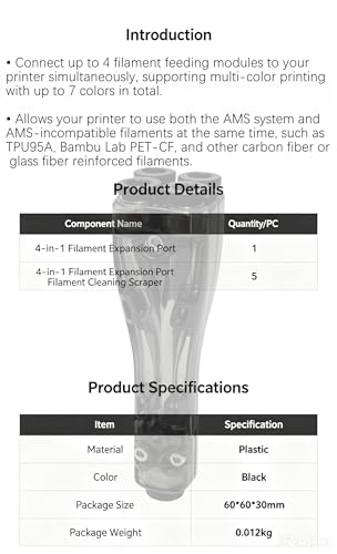 AMS 4-in-1 PTFE Adapter with Filament Cleaner for P1/X1/A1/H2 Series - 16-Color Multi-AMS Hub, Fits AMS/AMS 2Pro/AMS HT