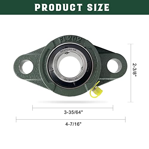 2 Pcs of DEEPDREAM UCFL202-10 Pillow Block Bearing 5/8 inch Bore, 2 Bolt Flange Mounted, Self Alignment - size: UCFL202-10-2pcs