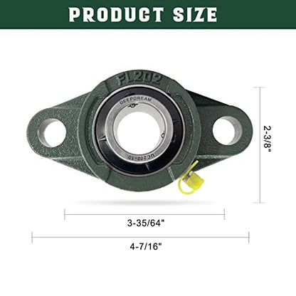 2 Pcs of DEEPDREAM UCFL202-10 Pillow Block Bearing 5/8 inch Bore, 2 Bolt Flange Mounted, Self Alignment - size: UCFL202-10-2pcs