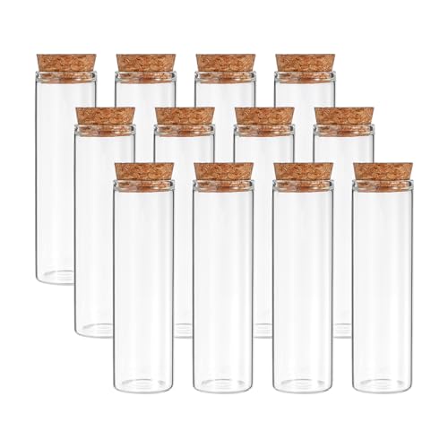 PATIKIL 50ml Test Tubes, 12pcs 3.94x1.18 Glass Clear Flat Bottom Test Tube Containers with Cork Stopper for Bead Party Candy Bath Salt Storage Scientific Experiment Plant Propagation - size: 50ml