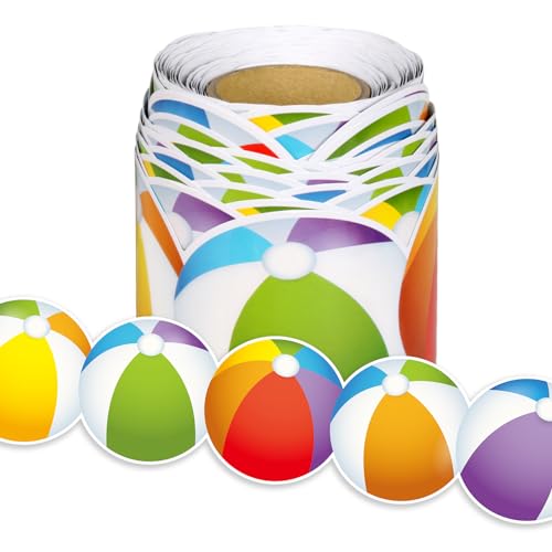 Summer Beach Ball Border, 65.6Ft Summer Bulletin Board Border Classroom Decorations Colorful Beach Ball Die Cut Trim Border for Summer Classroom Bulletin Board Chalkboard Wall Decor - style: Modern