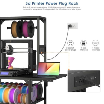3D Printer Stand, Heavy Duty Large Printer Table Stand with Filament Storage Rack and T-Shaped Spools Holder Rack 3D Printer Table Workbench with Wheels Use for 3D Laser Printer Home Office