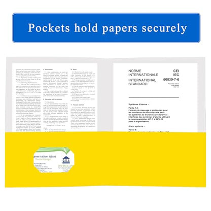 Zzrywuty 50 Packs Yellow Two Pocket File Folders with Business Card Slot,Textured Paper,Letter Size,Holds 100 Plus Sheets for School,Office,Business - color: Yellow-50pcs