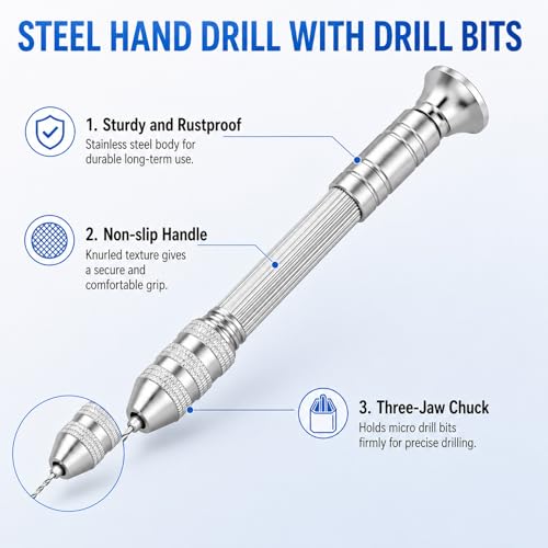 Pin Vise Hand Drill Set (0.8mm-3mm), Hand Drill Manual
