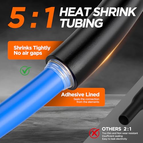 5:1 Heat Shrink Tubing Kit 365 PCS, Industry-Leading 5:1 Ratio Shrink Wrap Tubing Adhesive Lined, Heat Shrink Wire Connectors, Marine Grade Dual Wall, Waterproof Electrical Wire Tube Connectors(Black) - color: Black