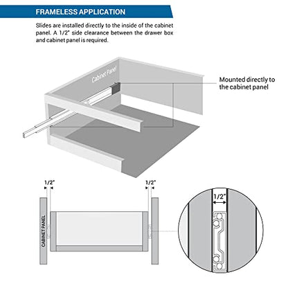Pair of 22" Rok Hardware Soft Close Drawer Slides, Full Extension, Ball Bearing, 100 lb Weight Capacity - Available in 12", 14", 16", 18", 20", 22" and 24" Lengths - size: 22 in.