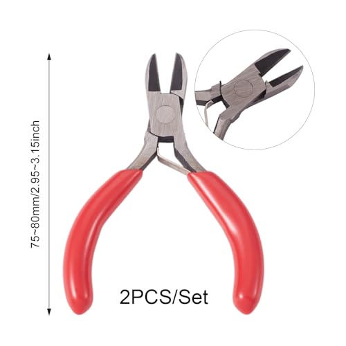 2Pcs Side Cutting Pliers 3 Inch Wire Cutters Pliers Set Mini Carbon Steel Pliers with Red Handles for DIY Jewelry Craft Making - color: Cutting Pliers#3