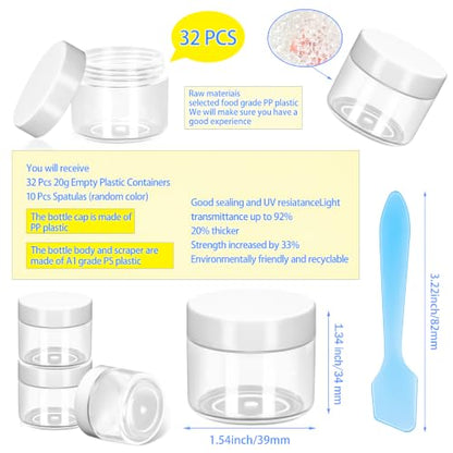 32 Pack 20g Clear Plastic Jars Containers, 20ml Travel Size Makeup Container Jars with Lids, Small Round Cosmetic Pot Jar for Cosmetic Cream Lip Balm Salve Sample Beauty Lotion,White Lid - color: White, size: 20g