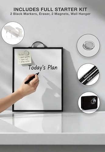 Magnetic Dry Erase Board 12x16 with Handle, Double Sided Portable Black Whiteboard for Home, Office, School & Kitchen - style: Black Handle