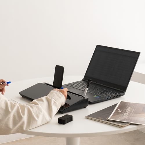 GAROOD Desktop Dry Erase Board with Storage Black Color Dry Erase Board Desk Board Glass Desktop Board with Stand Home Office Desk Organizer Phone Holder 15.8X7X2 inches - color: Black