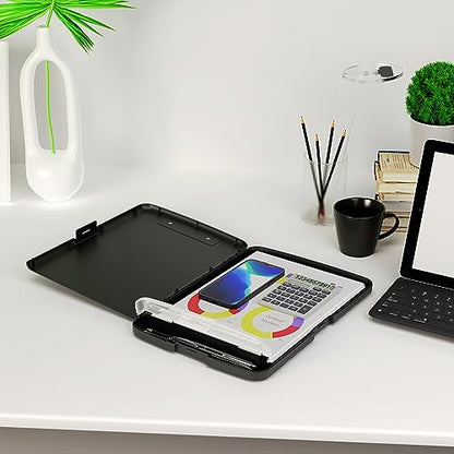 Piasoenc Clipboard with Storage, 8.5 x 11 Clip Board with Pen Holder, Black - color: Black
