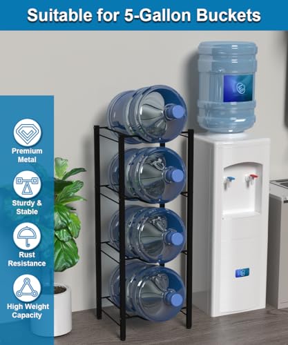 mocomax 5 Gallon Water Jug Rack, 4 Tier Detachable Water Bottle Holder Storage Organizer Shelf, Heavy Duty Water Jug Dispenser Stand for Kitchen, Office, Home, Black - style: 4-Tier