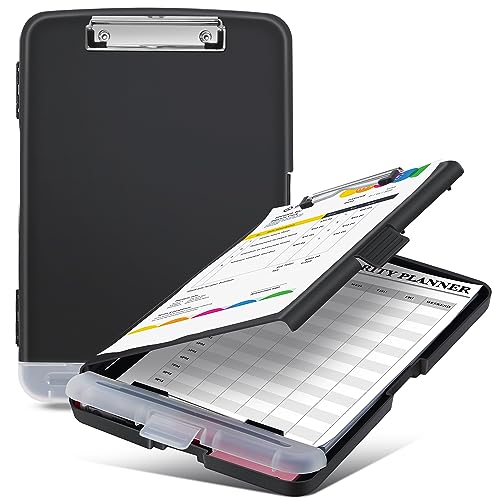 Sunnyclip Clipboard with Storage, Real Hinge Heavy Duty 8.5x11 Clipboards - with Pen Holder, Plastic Nursing Letter Size Storage Slimcase, Smooth Writing, for Paperwork Office Classroom - color: Black Side Opening, size: 1 Pack