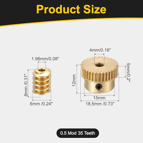uxcell Worm Gear Set Right Rotation 35T 0.5 Module 1:35 Reduction Rate - size: Gear-4mm, Rod-1.98mm Bore, style: 0.5M-35T