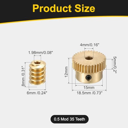 uxcell Worm Gear Set Right Rotation 35T 0.5 Module 1:35 Reduction Rate - size: Gear-4mm, Rod-1.98mm Bore, style: 0.5M-35T