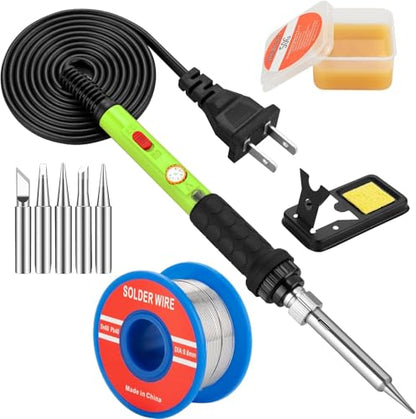 Soldering Iron Kit, 60W Soldering Iron with 5pc Interchangeable Tips, 10-in-1 Adjustable Temperature Solder Welding Tools, Fast Heating, Electronic Repair, 110V, Green - color: 10-in-1 Green
