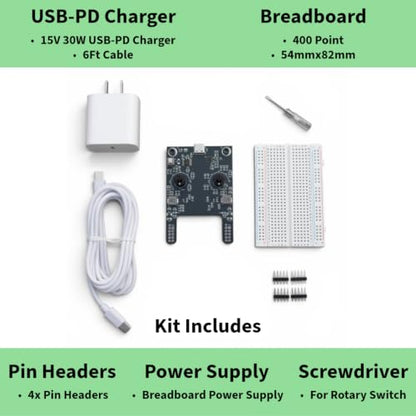 USB-C Adjustable 12V/9V/6V/5V/3.3V/1.5V 2A Total Output Breadboard Power Supply USB-C PD Compatible with Raspberry Pi, Pico W, ESP32 (Power Supply Starter Kit)