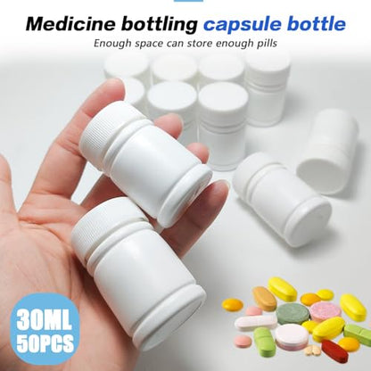 50PCS White Empty Solid Plastic Bottle Case Holder Container Vials Box with Screw Cap for Powder Sample Storage (30ml/1OZ) (Pack of 2) - size: 50 Count (Pack of 2)