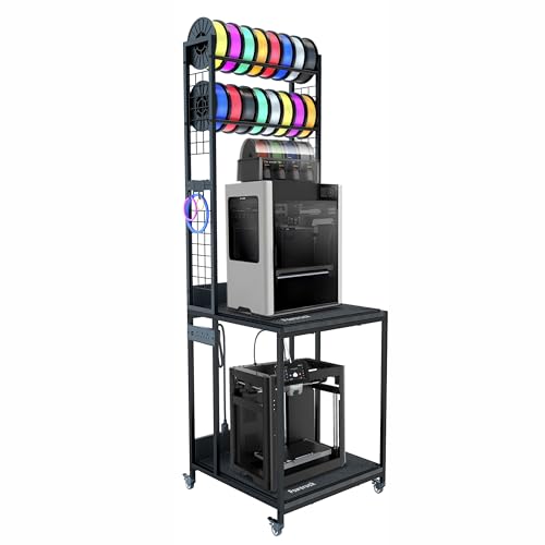 Heavy Duty PRT22 3D Printer Stand with Power Hub, High Density Polymer Vibration Damping Pads, Elevated Storage & Locking Wheels for Most Large Printers - color: Black