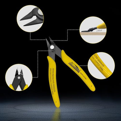 5 Pack Flush Wire Cutters Snips, 5 Inch Micro Flush Cutting Pliers - color: Yellow 5 Pack