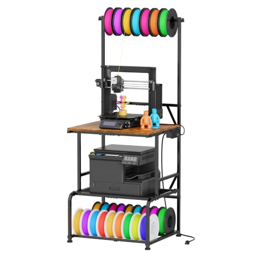 3D Printer Stand with Filament Storage, Large 3D Printer Table Filament Organizer with Spool Holder, Heavy Duty Printer Rack Workstation for 2 Printers, Filament Spools and Tools
