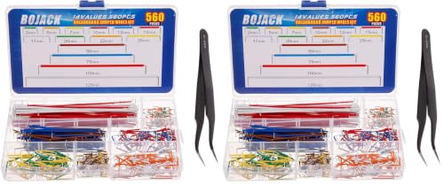 BOJACK 14 Vaules 560 pcs 2-125mm Solderless Flexible Breadboard Connecting Line Cables Breadboard Jumper Wires kit (Pack of 2) - size: 14 Vaules 2-125mm / 560 Pcs (Pack of 2)