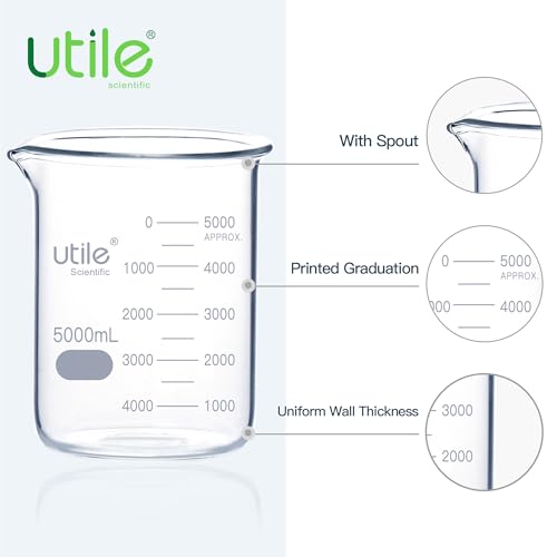 Utile 1 Pc Glass Beaker, Vol.5000ml Beakers, Glass Beaker with Double Scale Printed Graduation, 4000.5000.1-X - style: 1 pc of 5000ml