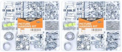KURUI 303Pcs Picture Hanging Kit, Picture Hangers Assorted Kit with Heavy Duty Wall Hooks, Sawtooth, Picture Wire, D Rings, Hardware Nails, Eye Hooks, Silver Heavy Duty Frame Hooks (Pack of 2) - size: Silver (Pack of 2)