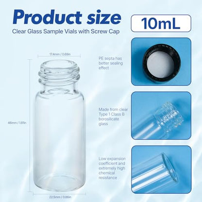 10mL Glass Storage Vial, 18-400 Screw Cap with PE Liner, 100-Pack - size: 10ml