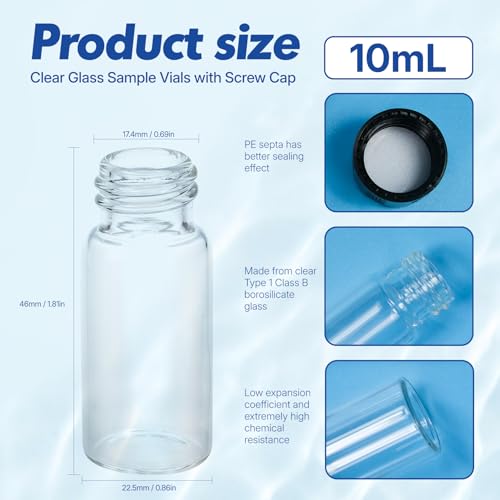 10mL Glass Storage Vial, 18-400 Screw Cap with PE Liner, 100-Pack - size: 10ml