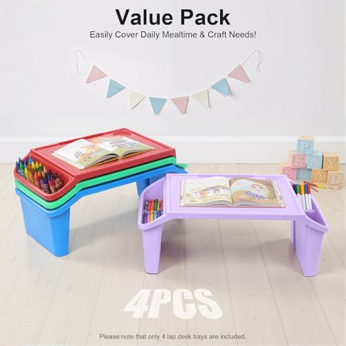 4 Pack Kids Lap Desk Tray with Storage Slots, Portable Lap Desk, Activity Tray, Plastic Breakfast Laptop Trays, Drawing, Stackable, Writing, Eating, Classroom, 21.65" L x 11.8" W x 8.46" H - color: Multicolor(1), size: 4 Pack