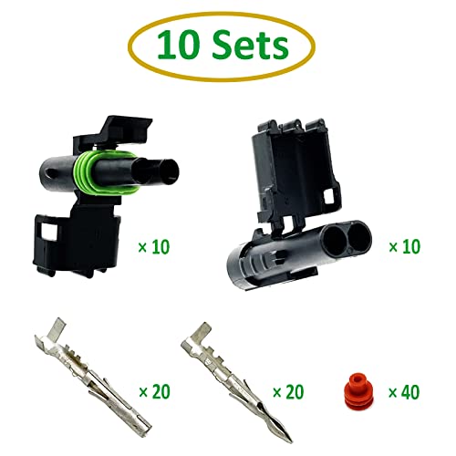 18-14 AWG 2 Pin Connector Waterproof Weather Pack Connectors Kit (10 Set) - size: 2pin/10kit/18-14AWG