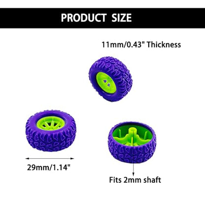 10PCS Toy Car Wheel RC Car Rubber Tire Wheel with 5PCS Shaft Round Rod Axles for RC Car Truck Robot DIY Model Toy Wheel Parts (2x29mm Purple) - style: 2x29mm Purple