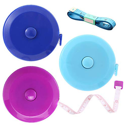 Measuring Tape Retractable, 60 Inch Soft Fabric Tape Measure for Body, Push Button Sewing Measurement Tape for Cloth Waist(3 Pack/Blue Purple Sky Blue) - color: Blue, Purple, Sky Blue