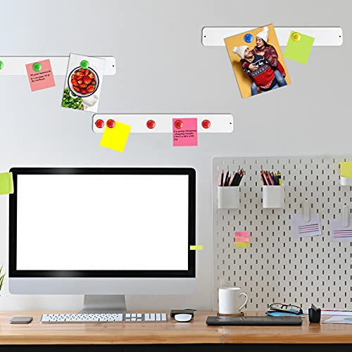Outus 6 Pcs Magnetic Bulletin Board Strip 15" x 2" with 48 Magnets, White - color: White