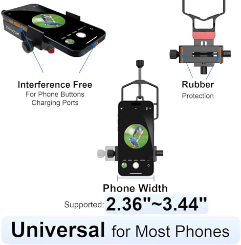 tridaptor - Universal Digiscoping Adapter | High-Precision Phone to Telescope 3-Axis Metal Holder Mount for Spotting Scope Monocular Microscope|Fits 2.4" Eyepiece Max&Most Cell Phone Camera - color: TRIDAPTOR (without Bluetooth)