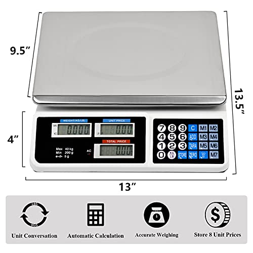 C-CHAIN 88LB Digital Price Scale Electronic Price Computing Scale LCD Digital Commercial Food Meat Weight Scale, Upgraded Version
