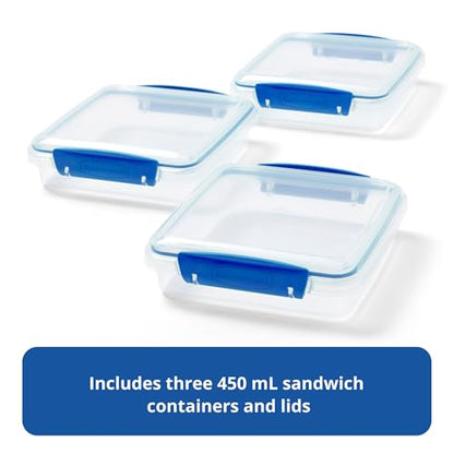 Rubbermaid Pack & Go 450 mL Sandwich Container, 3-Pack, Meal Prep Containers with Secure Seal Lids - size: 450mL (3-Pack)