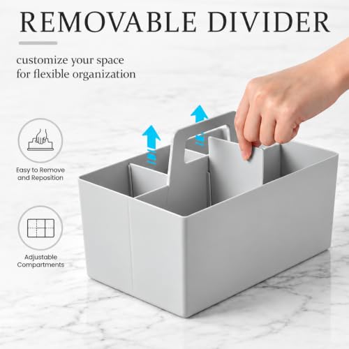 Multipurpose Caddy Organizer with Handle Plastic Desk Storage, Gray - color: Gray, size: Rectangular