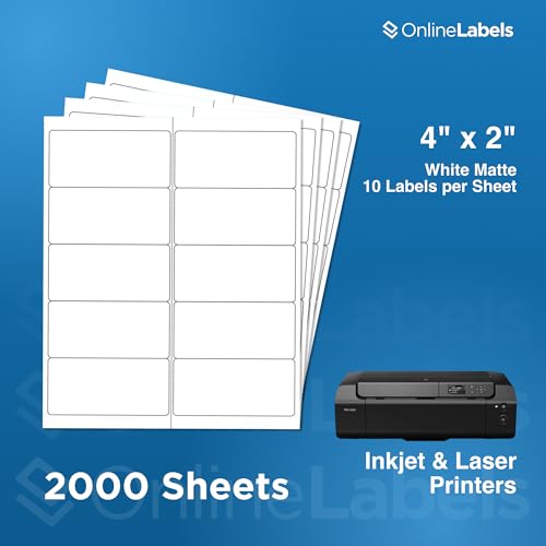OnlineLabels 4" x 2" Rectangle Mailing Labels - White Matte - 2,000 Sheets - size: 2000 Sheet Pack