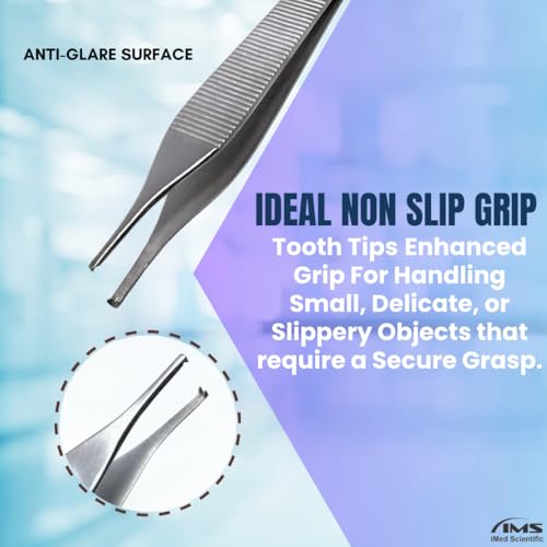 ADSON Forceps Tissue 1X2 Teeth ADSON Brown Forceps ADSON Dressing Forceps 4.75" Comes with Wide Handle Ridged Grip, Stainless Steel (Adson 1x2 Teeth + Serrations) - color: Adson 1x2 Teeth + Serrations