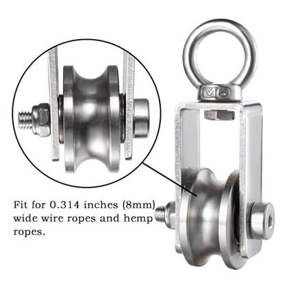 Cable Pulley Wheel Stainless Steel, Bearing Inside, Silent and Smooth, Rope Pulley for Pulley System, 2 Pack - size: Swivel Pulley+Nut