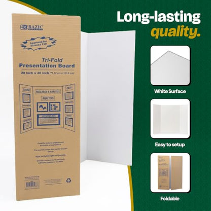 BAZIC Products White Tri-Fold Poster Board, 28 x 40 in, 30-Case - size: 30-Pack