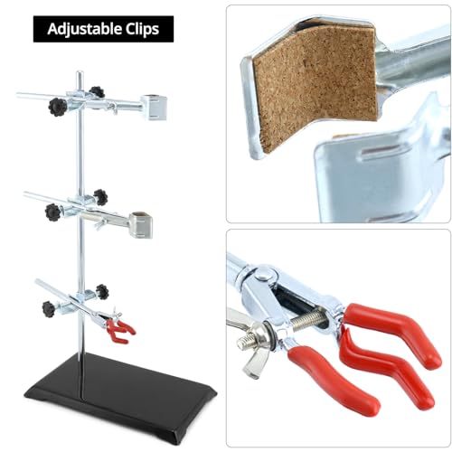 QWORK Lab Support Stand Set – 2 Sets Adjustable Metal Clamp and Ring Frame for Teaching, Chemistry & Physics