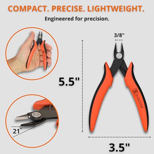Flush Cutters, Precision Wire Cutters, Diagonal Cutters for Zip Ties, Electronics, Jewelry Making, 3D Printer Filament, Small Wire, Crafting, Models & Fiber Optic Tools